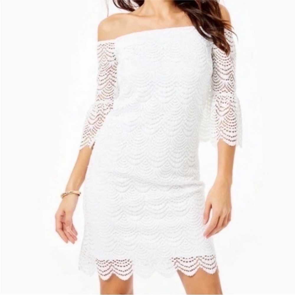 Lilly Pulitzer Lexa Off-Shoulder Bell Sleeve White Lace Dress
